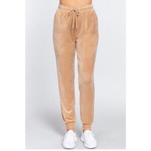 Womens Tan Velour Joggers XL By BBJ Los Angeles With Drawstring Waist & Cuffed A